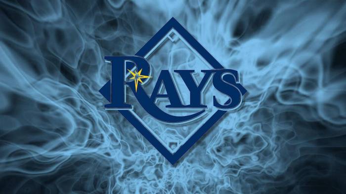 Download Blue Smoke Tampa Bay Rays Logo Wallpaper | Wallpapers.com Rays ryan pepiot fans nine as in victory
