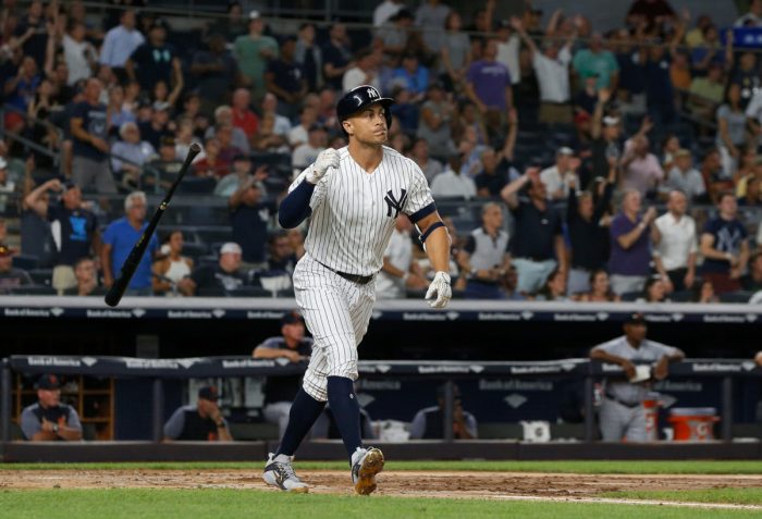 Yankees jump on Guardians behind Giancarlo Stanton, Aaron Judge home ... Yankees giancarlo stanton grabbing seat thursday
