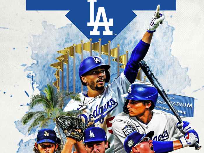 Download Los Angeles Dodgers Team Logo | Wallpapers.com Dodgers max muncy placed il out 6 weeks knee injury diagnosed bone bruise