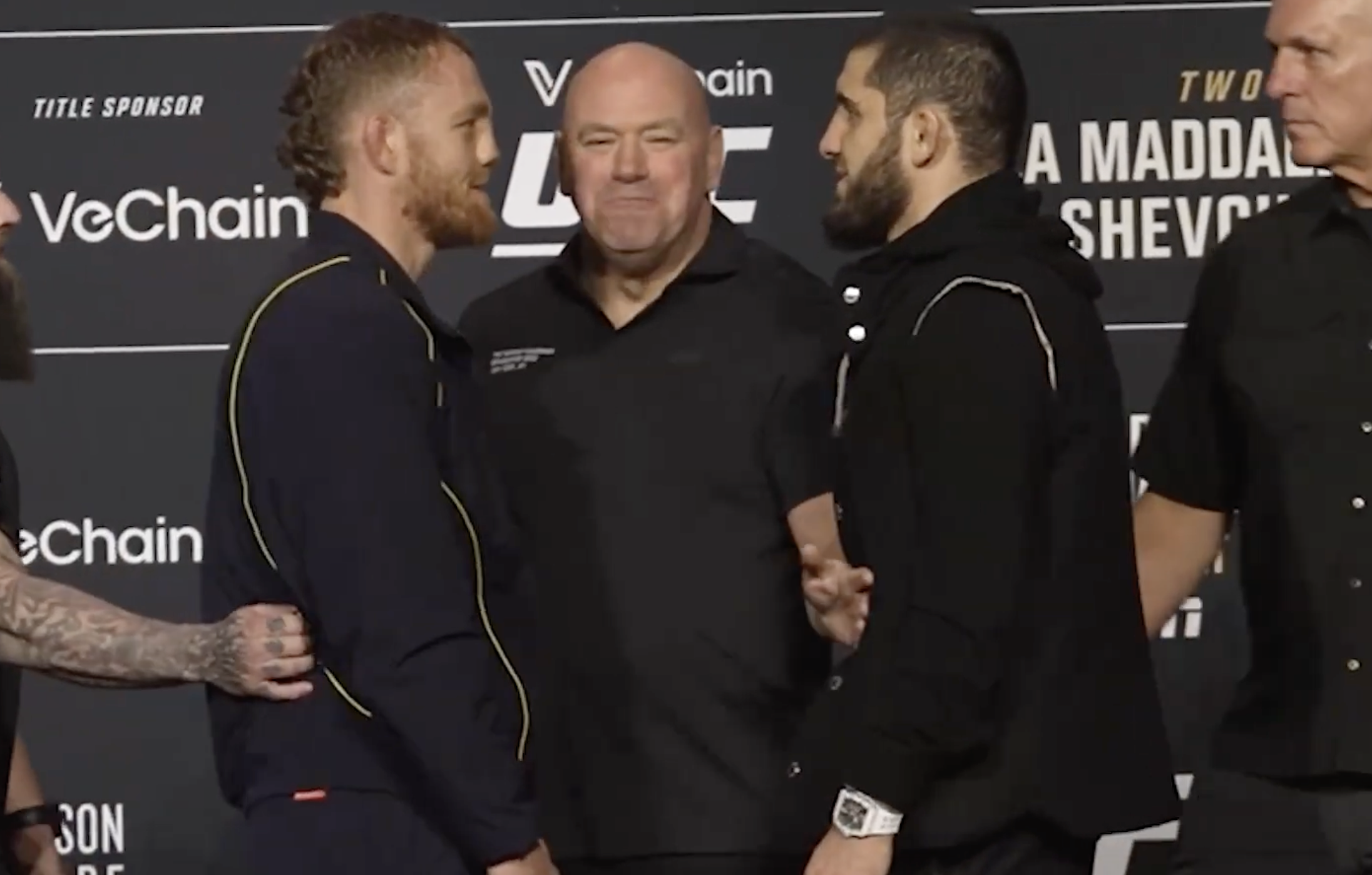 UFC 322: White Intervenes as Della Maddalena and Makhachev Maintain Unbroken Gaze in Tense Faceoff