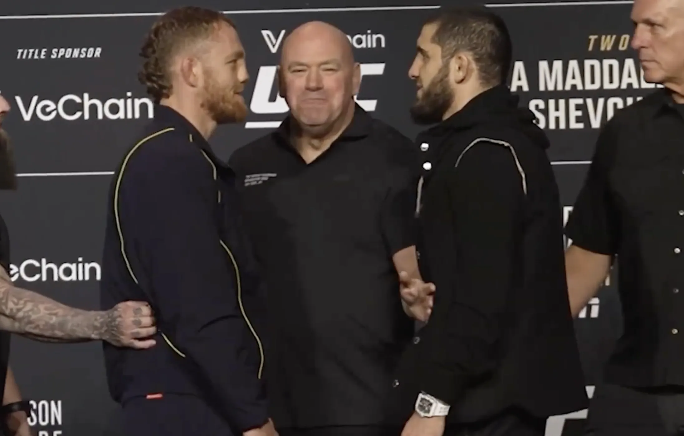 UFC 322: White Intervenes as Della Maddalena and Makhachev Maintain Unbroken Gaze in Tense Faceoff