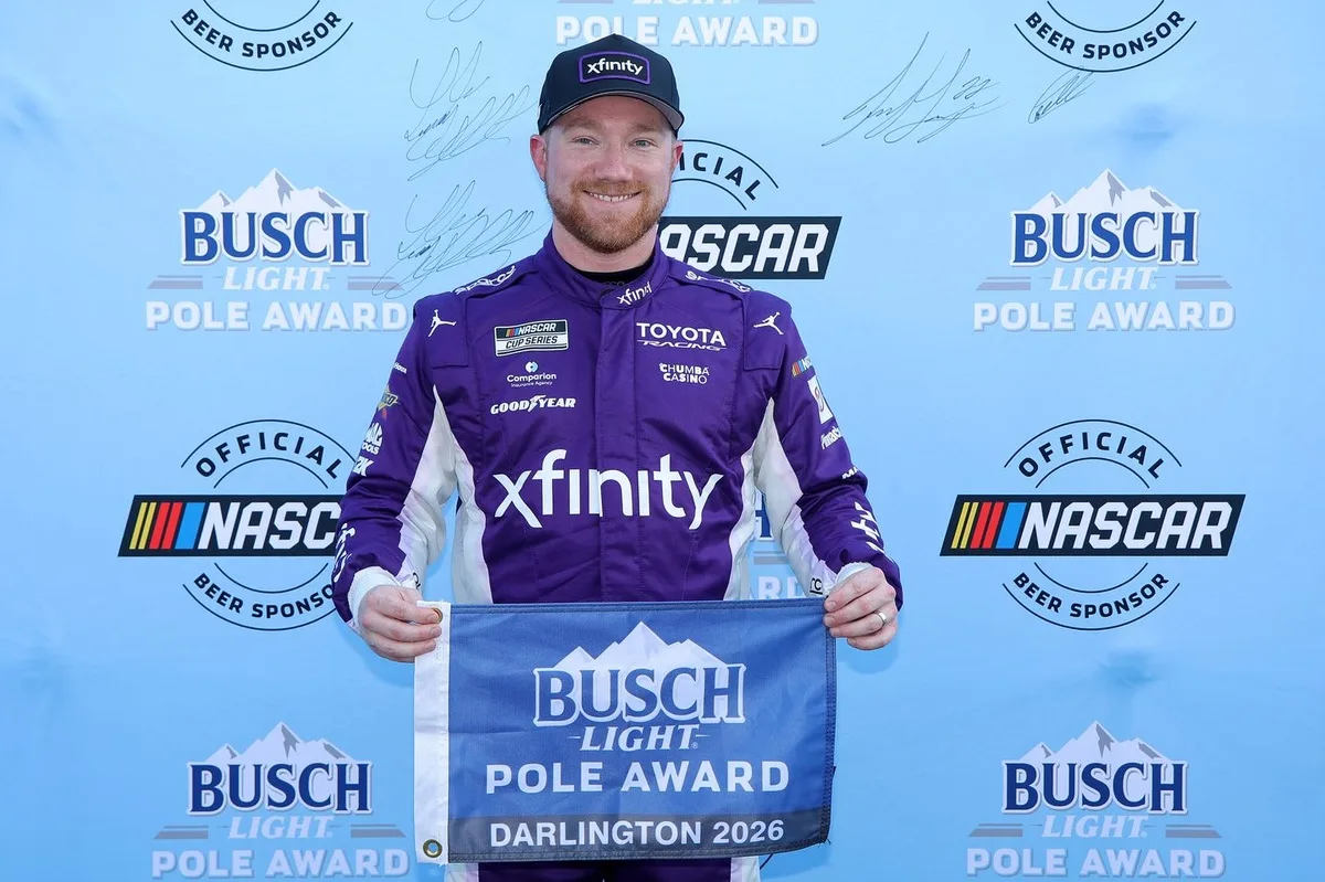 Tyler Reddick Storms to Darlington Pole Despite Contact with the Wall, Edging Teammate Bubba Wallace