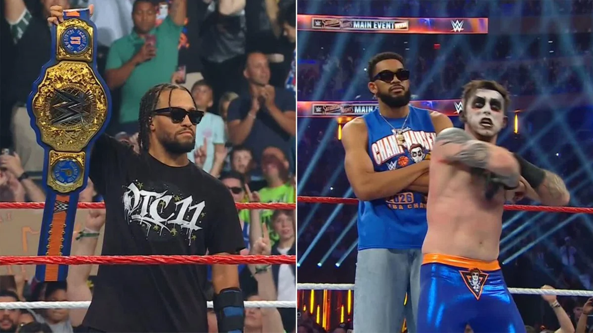 Knicks Champions Jalen Brunson and Karl-Anthony Towns Electrify Madison Square Garden in WWE Crossover Celebration.