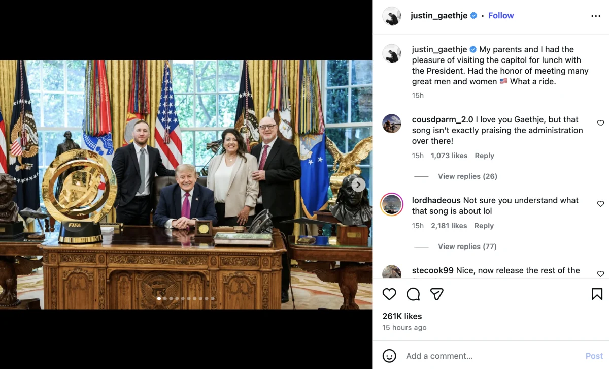 Undisputed Lightweight Champion Justin Gaethje Commemorates 250th Independence Day with Presidential White House Visit